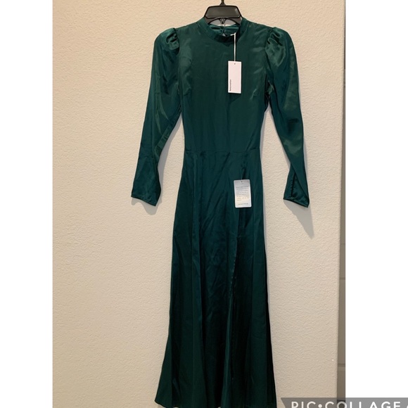 NEW !! Reformation Julius Silk long sleeve Dress - Forest - Picture 7 of 11